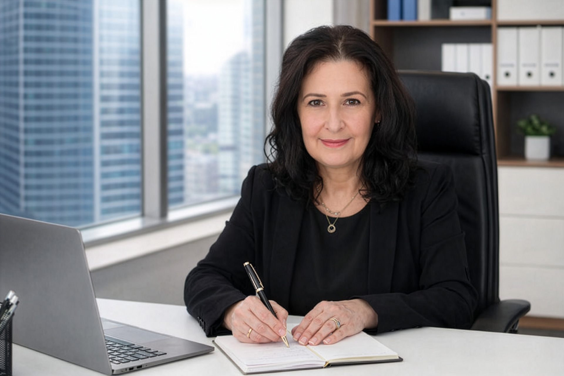 Portrait von Kerstin B. Reile am Schreibtisch – Coach, Trainerin und Beraterin (Reile Consulting)